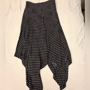 BCBGMaxAzria Navy and White Polka Dot Asymmetrical Skirt
